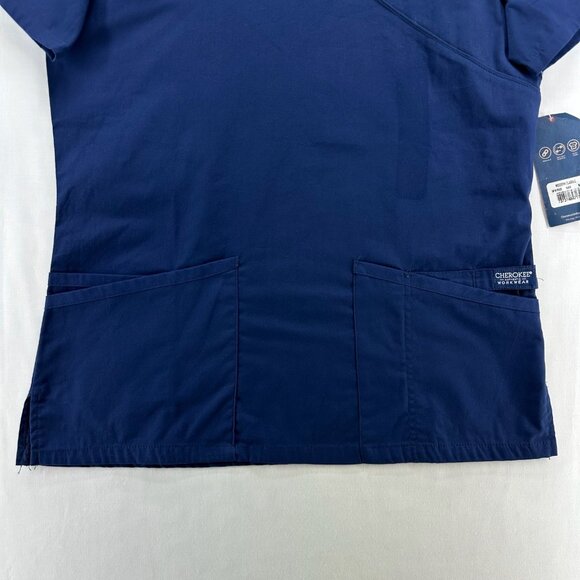 Cherokee Scrub Top Womens Sz S Workwear Professionals Wrap Medical Uniform Blue - Picture 4 of 12